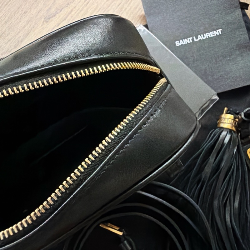 無刮傷 無任何磨損YSL 黑金 流蘇 山形紋 相機包 腰包 斜背包 兩用包-3