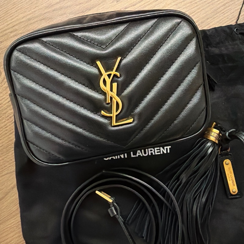 無刮傷 無任何磨損YSL 黑金 流蘇 山形紋 相機包 腰包 斜背包 兩用包-8