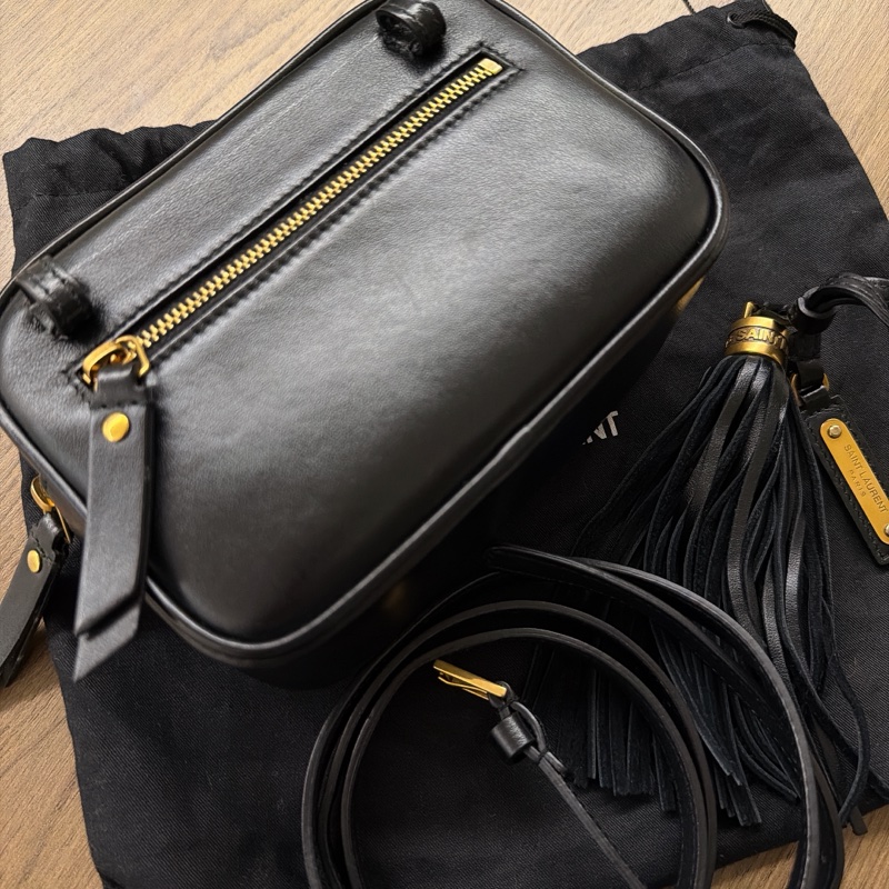 無刮傷 無任何磨損YSL 黑金 流蘇 山形紋 相機包 腰包 斜背包 兩用包-11
