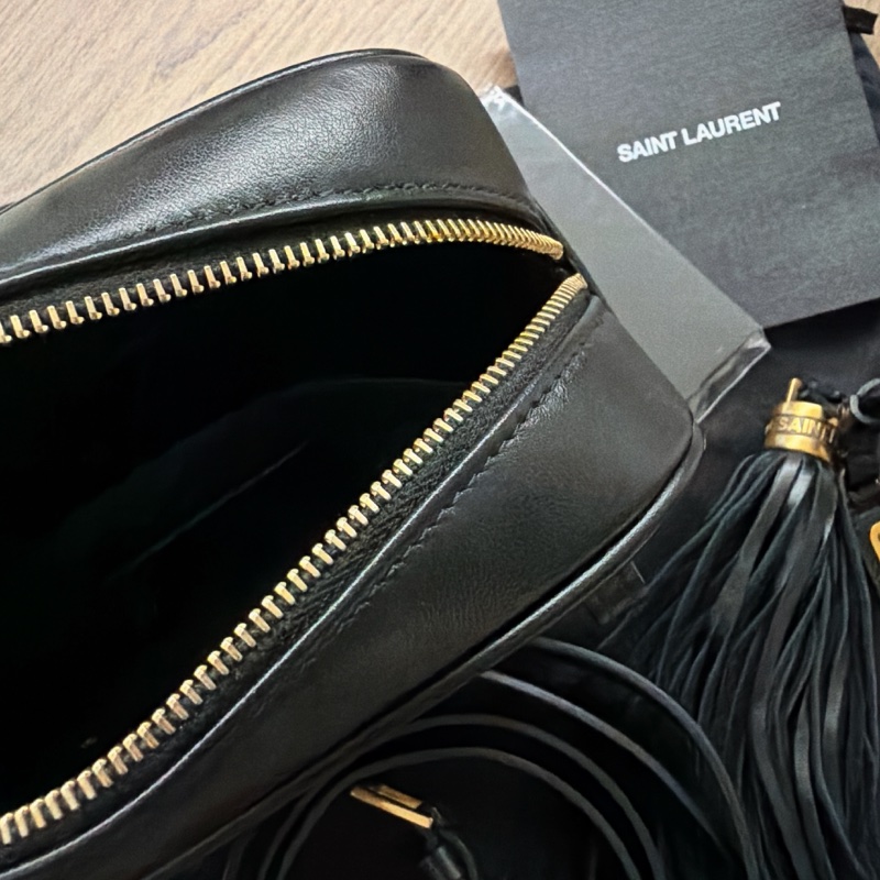 無刮傷 無任何磨損YSL 黑金 流蘇 山形紋 相機包 腰包 斜背包 兩用包-18