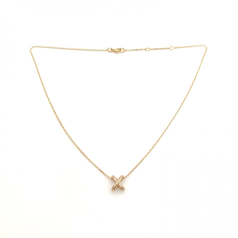 CHAUMET 18K玫瑰金鑽石尚美滿鑽交叉項鏈-4
