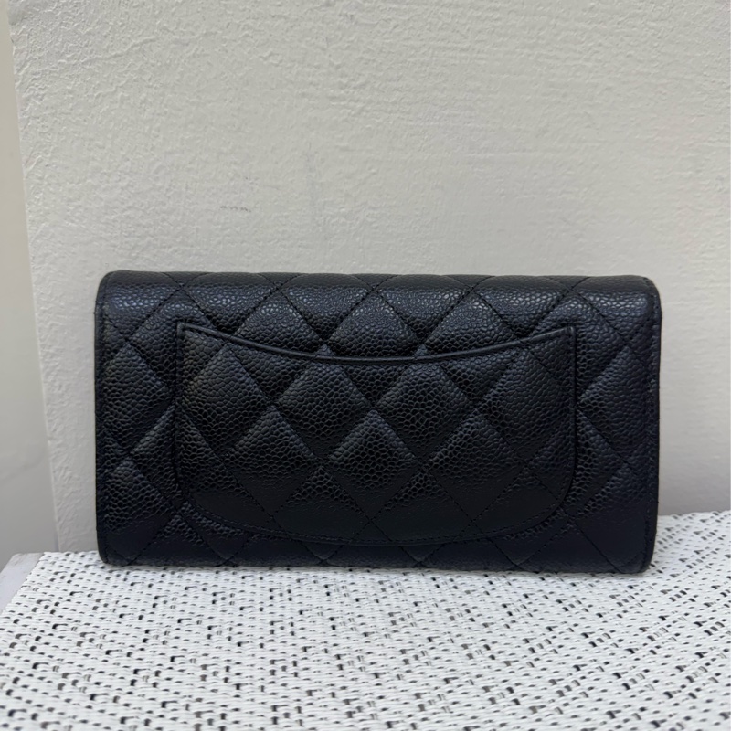 Chanel 黑金荔枝下蓋長夾芯片款-3