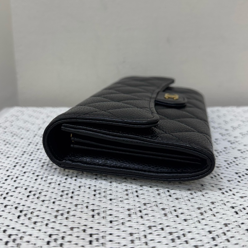 Chanel 黑金荔枝下蓋長夾芯片款-4