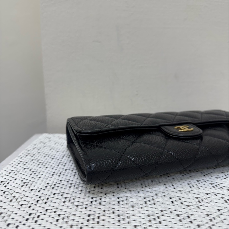 Chanel 黑金荔枝下蓋長夾芯片款-5