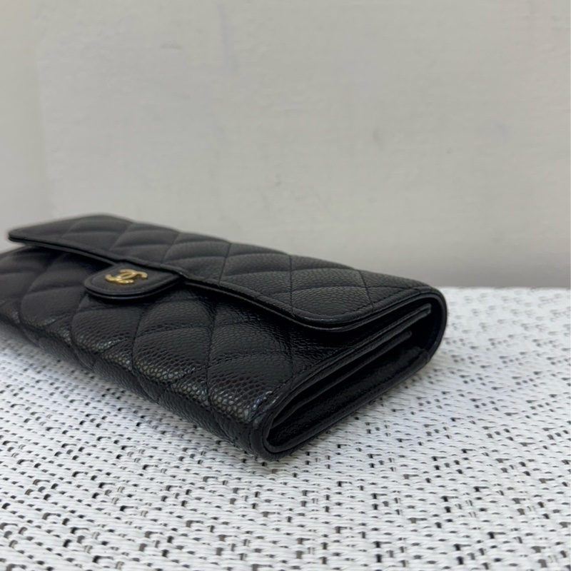 Chanel 黑金荔枝下蓋長夾芯片款-6