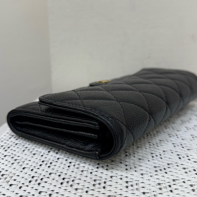 Chanel 黑金荔枝下蓋長夾芯片款-7