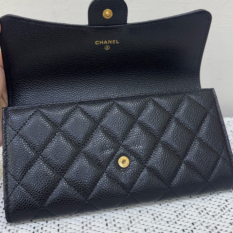 Chanel 黑金荔枝下蓋長夾芯片款-8