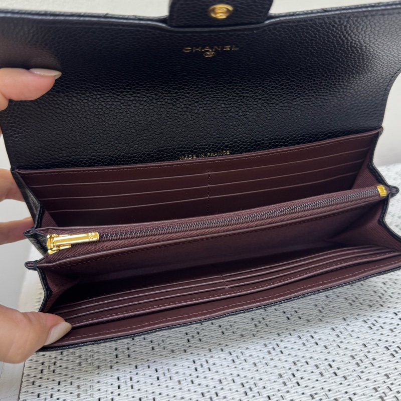 Chanel 黑金荔枝下蓋長夾芯片款-10