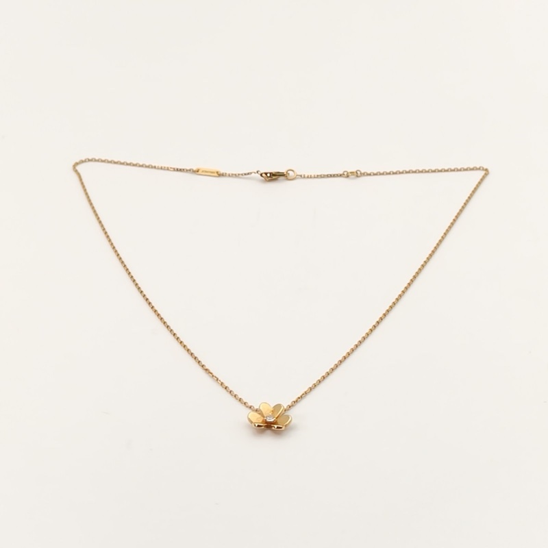 VAN CLEEF&ARPELS Frivole花朵項鏈迷你單鑽18K黃金/鑽石-4