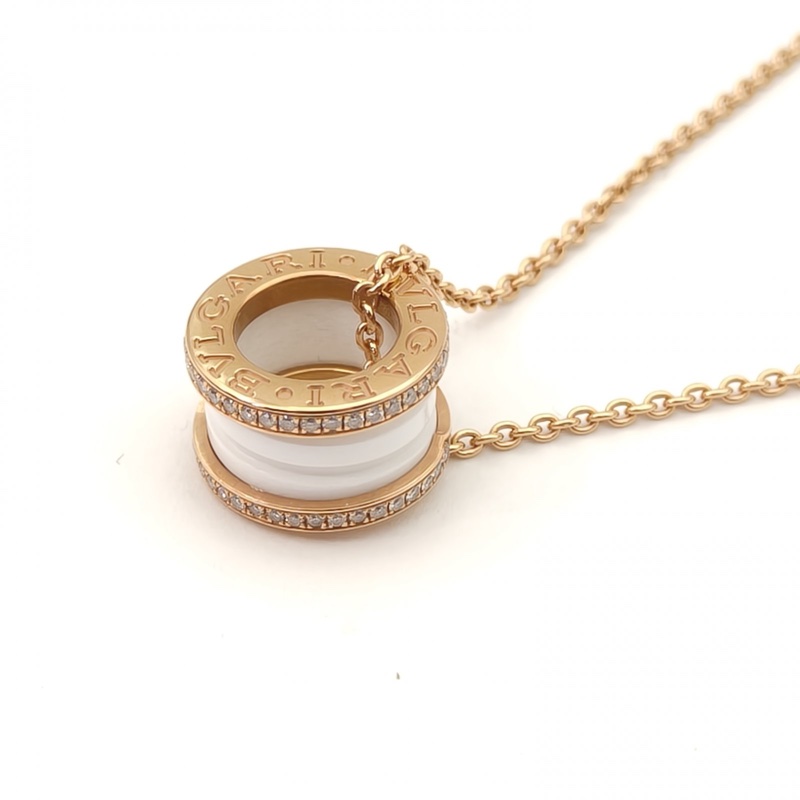 BVLGARI B.ZERO1彈簧項鏈三環扣雙邊鑽18K玫瑰金/鑽石/白陶瓷-1