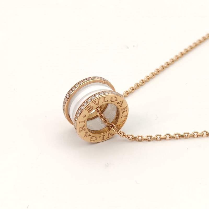 BVLGARI B.ZERO1彈簧項鏈三環扣雙邊鑽18K玫瑰金/鑽石/白陶瓷-2
