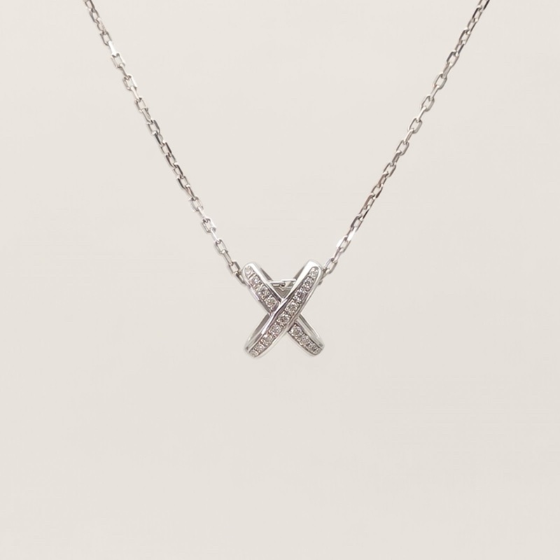 CHAUMET JuxeDeLiens歡緣豎版大叉項鏈滿鑽18K白金/鑽石-0
