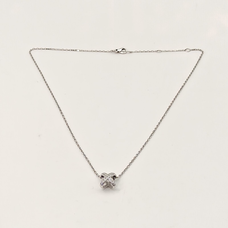 CHAUMET JuxeDeLiens歡緣豎版大叉項鏈滿鑽18K白金/鑽石-4