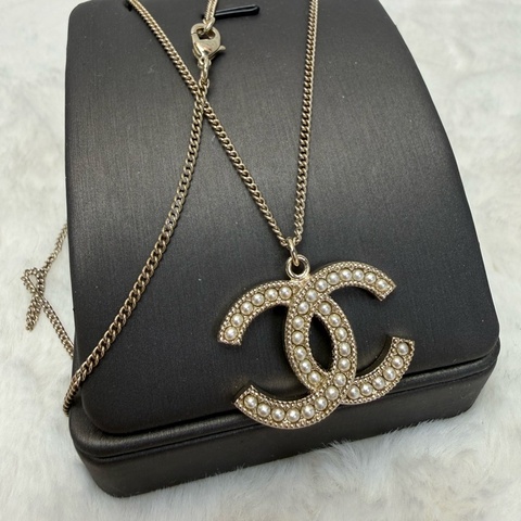 Chanel香奈兒 珍珠雙C金色頸鏈