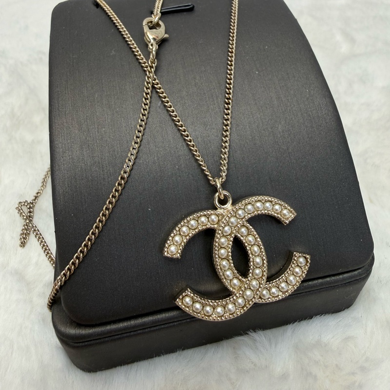 Chanel香奈兒 珍珠雙C金色頸鏈-0