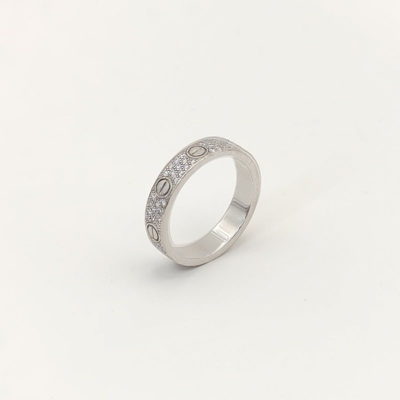 CARTIER LOVE滿鑽三排鑽窄版戒指18K白金/鑽石48-2