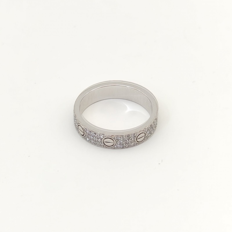 CARTIER LOVE滿鑽三排鑽窄版戒指18K白金/鑽石48-3