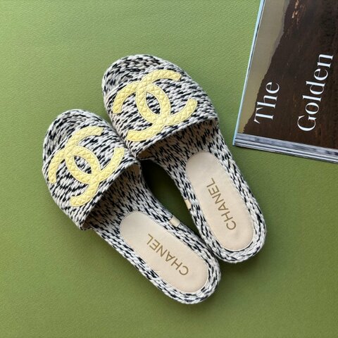 36號 ::CHANEL:: Two Tone Rope 棉麻混織厚底拖鞋涼鞋