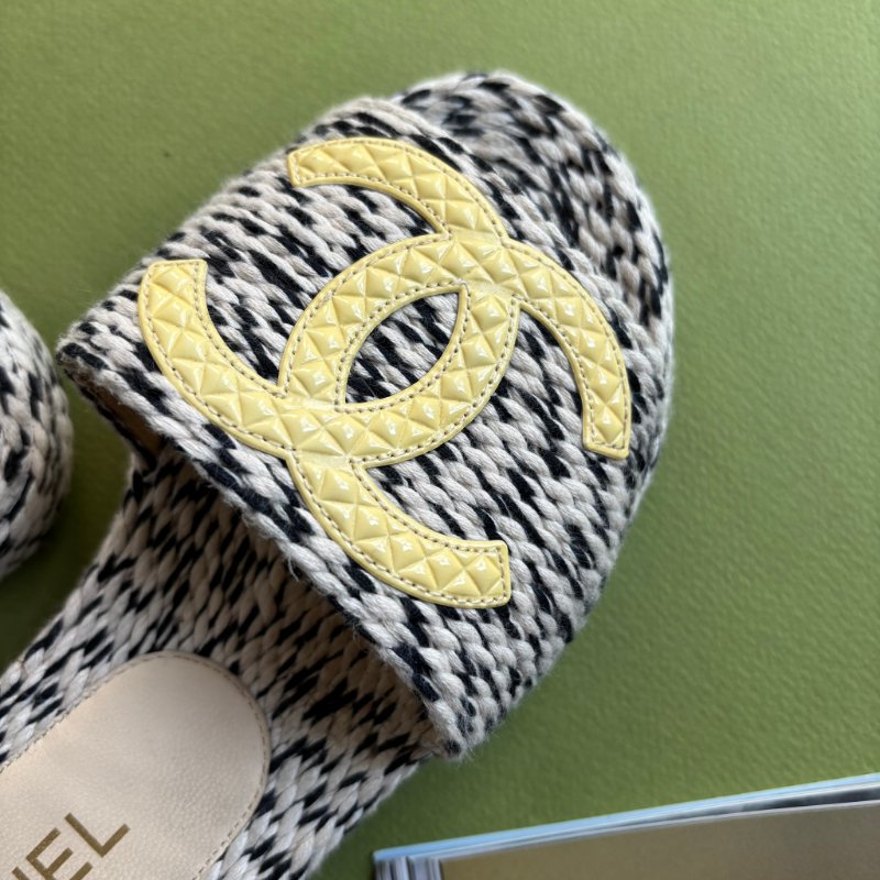 36號 ::CHANEL:: Two Tone Rope 棉麻混織厚底拖鞋涼鞋-1