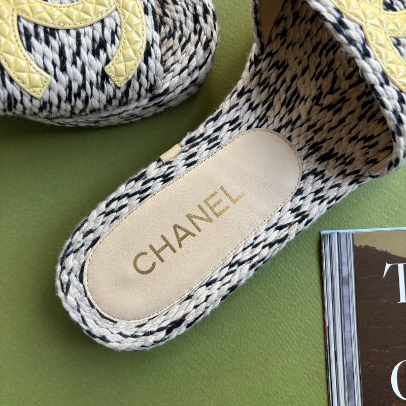 36號 ::CHANEL:: Two Tone Rope 棉麻混織厚底拖鞋涼鞋-2