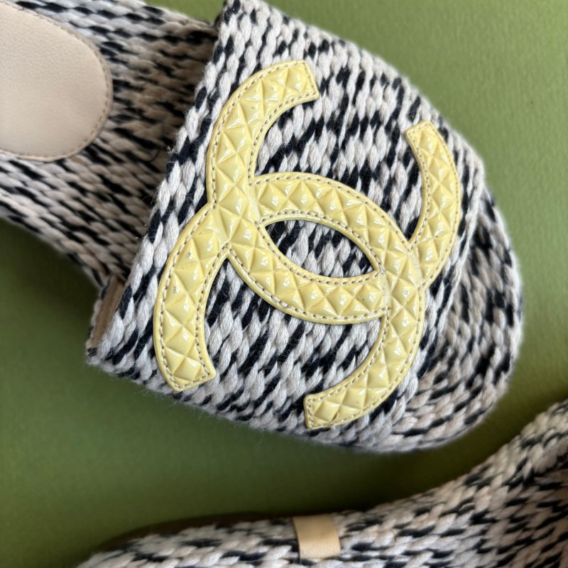 36號 ::CHANEL:: Two Tone Rope 棉麻混織厚底拖鞋涼鞋-3