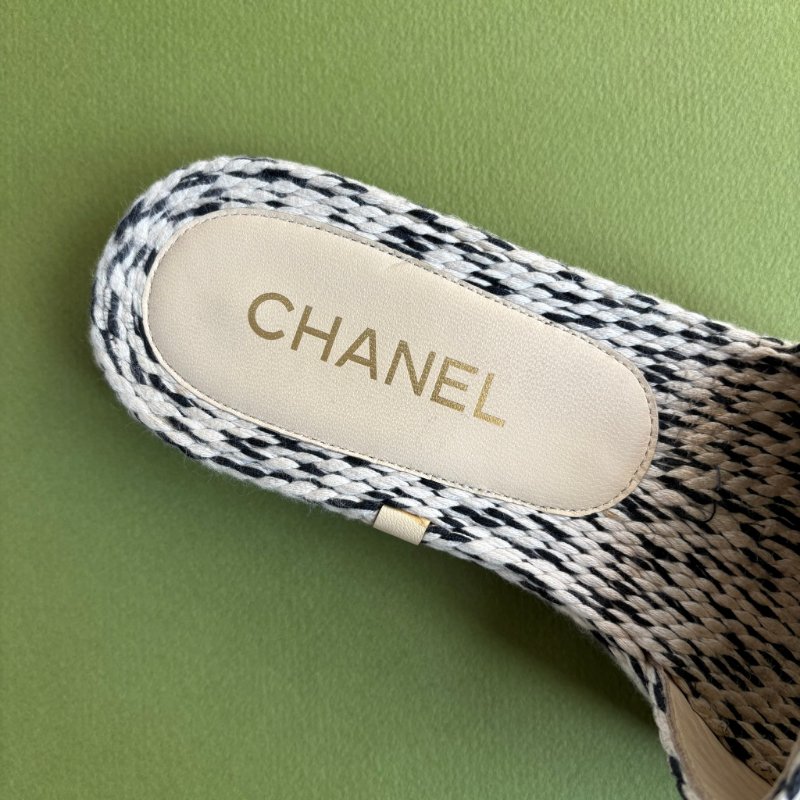 36號 ::CHANEL:: Two Tone Rope 棉麻混織厚底拖鞋涼鞋-4