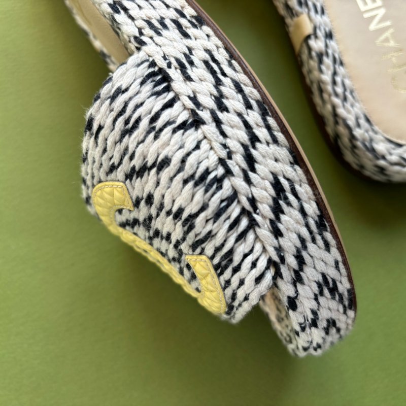 36號 ::CHANEL:: Two Tone Rope 棉麻混織厚底拖鞋涼鞋-5