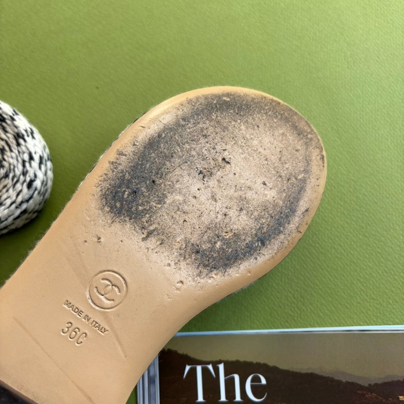 36號 ::CHANEL:: Two Tone Rope 棉麻混織厚底拖鞋涼鞋-12