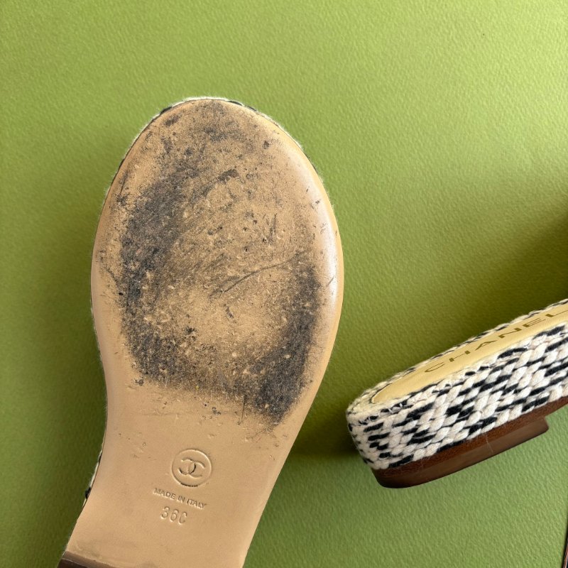 36號 ::CHANEL:: Two Tone Rope 棉麻混織厚底拖鞋涼鞋-13