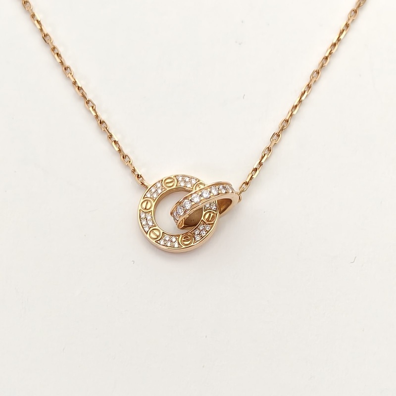 CARTIER LOVE雙環滿鑽項鏈餅環組合18K玫瑰金/鑽石-0