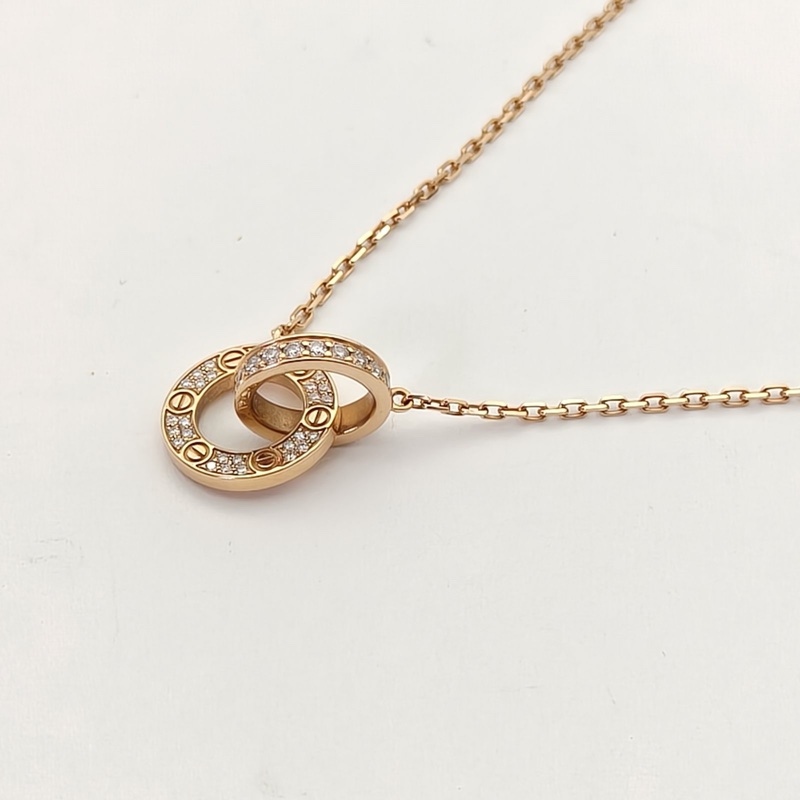 CARTIER LOVE雙環滿鑽項鏈餅環組合18K玫瑰金/鑽石-1