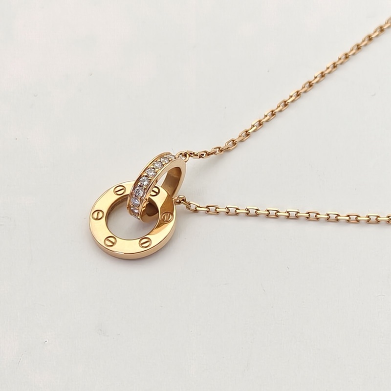 CARTIER LOVE雙環滿鑽項鏈餅環組合18K玫瑰金/鑽石-2