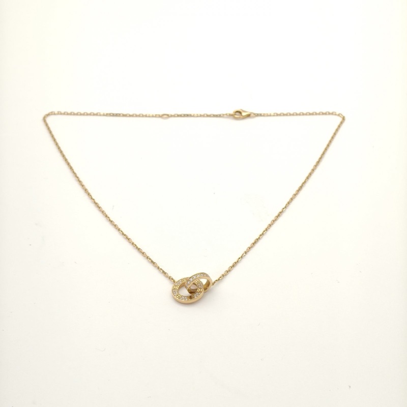 CARTIER LOVE雙環滿鑽項鏈餅環組合18K玫瑰金/鑽石-4