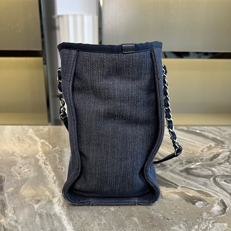 CHANEL 香奈兒 丹寧牛仔 沙灘包 20開 附件年份卡 防塵袋 邊角磨損-1