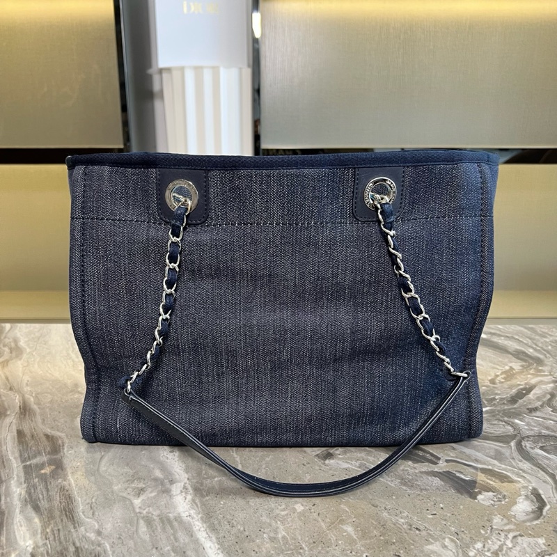 CHANEL 香奈兒 丹寧牛仔 沙灘包 20開 附件年份卡 防塵袋 邊角磨損-2