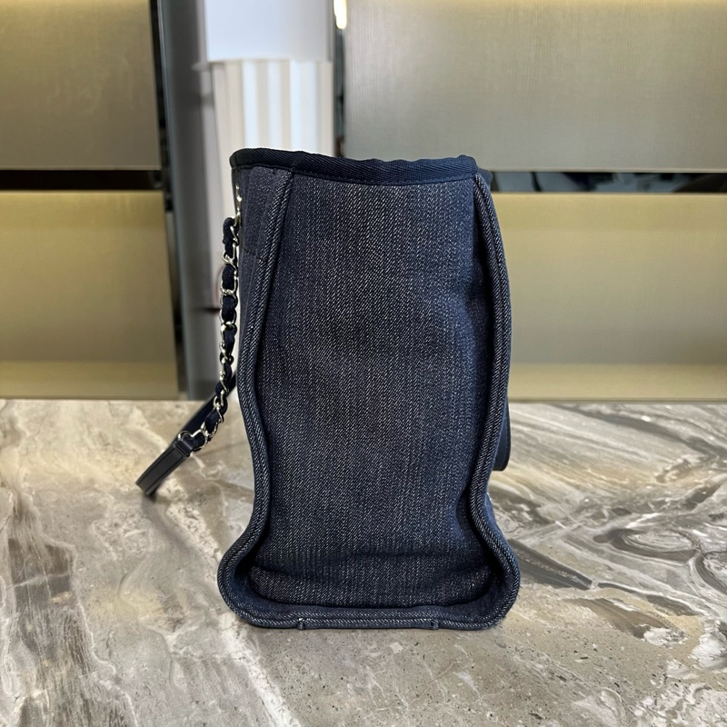 CHANEL 香奈兒 丹寧牛仔 沙灘包 20開 附件年份卡 防塵袋 邊角磨損-3