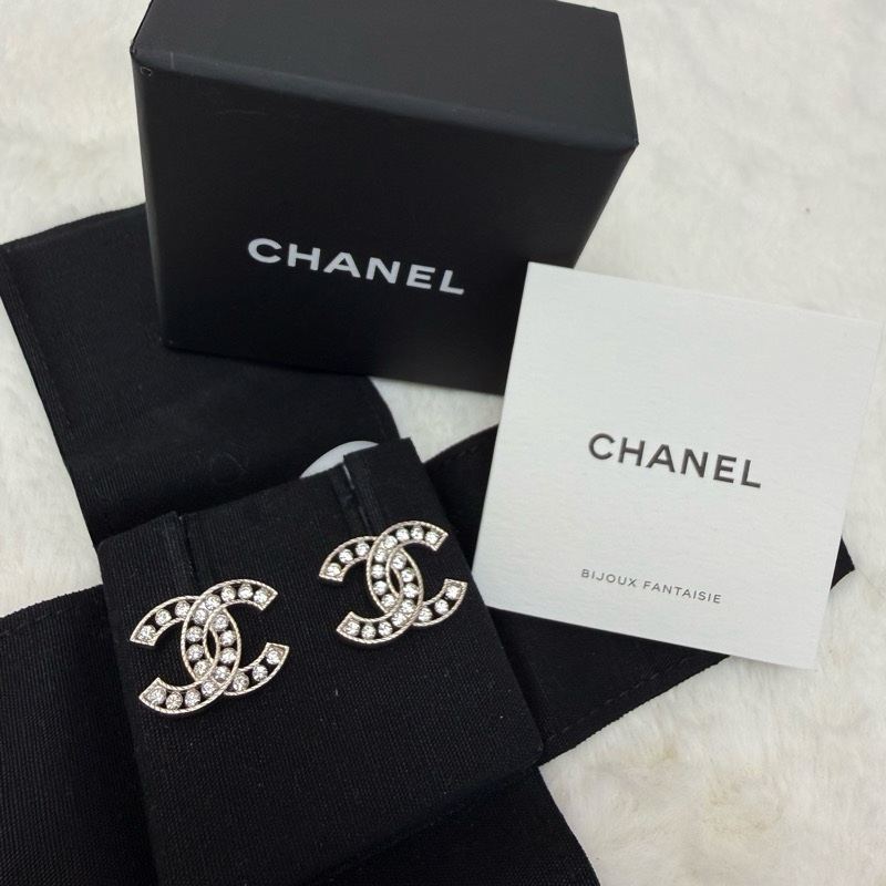 Chanel香奈兒 耳環雙C滿鑽-0