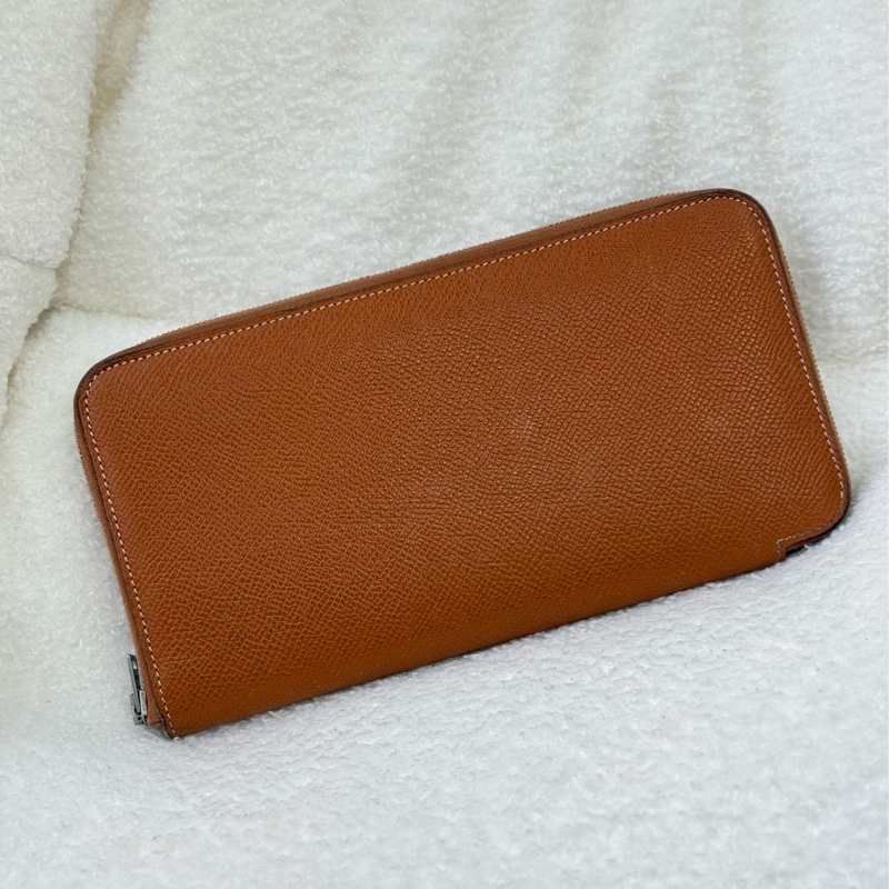 愛馬仕絲巾拉鏈長夾 金棕-1