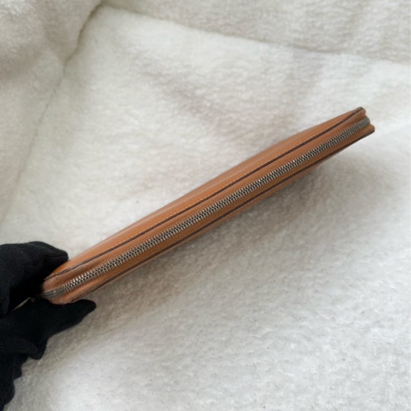 愛馬仕絲巾拉鏈長夾 金棕-3