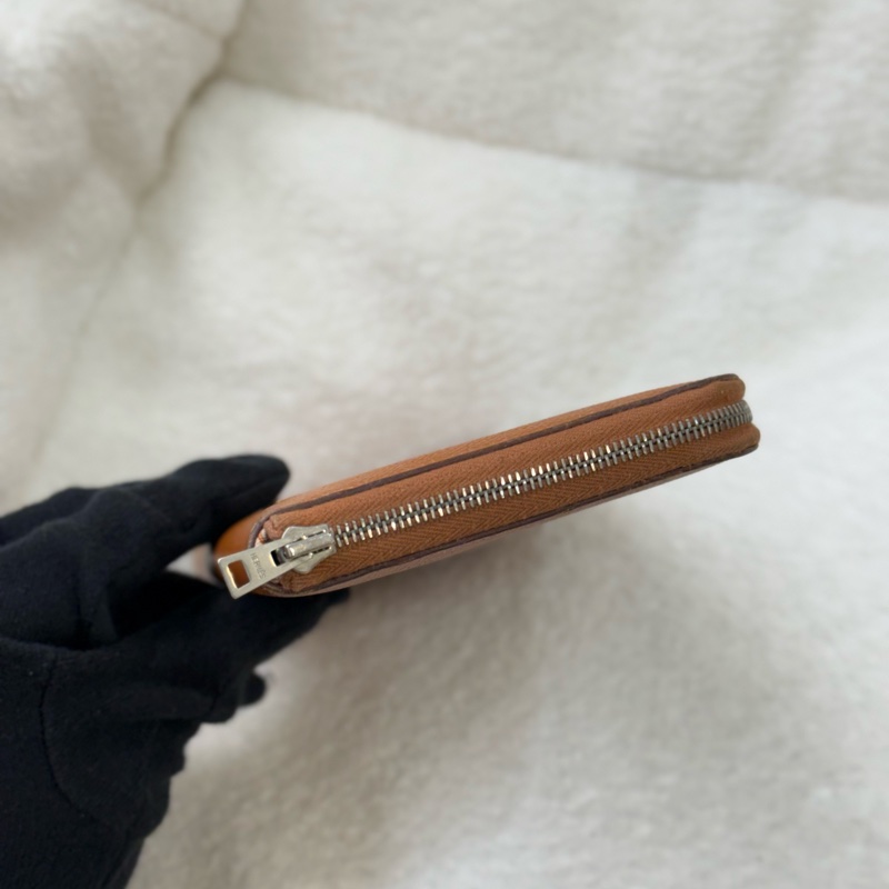 愛馬仕絲巾拉鏈長夾 金棕-4