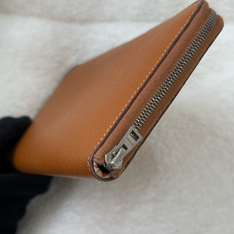 愛馬仕絲巾拉鏈長夾 金棕-5