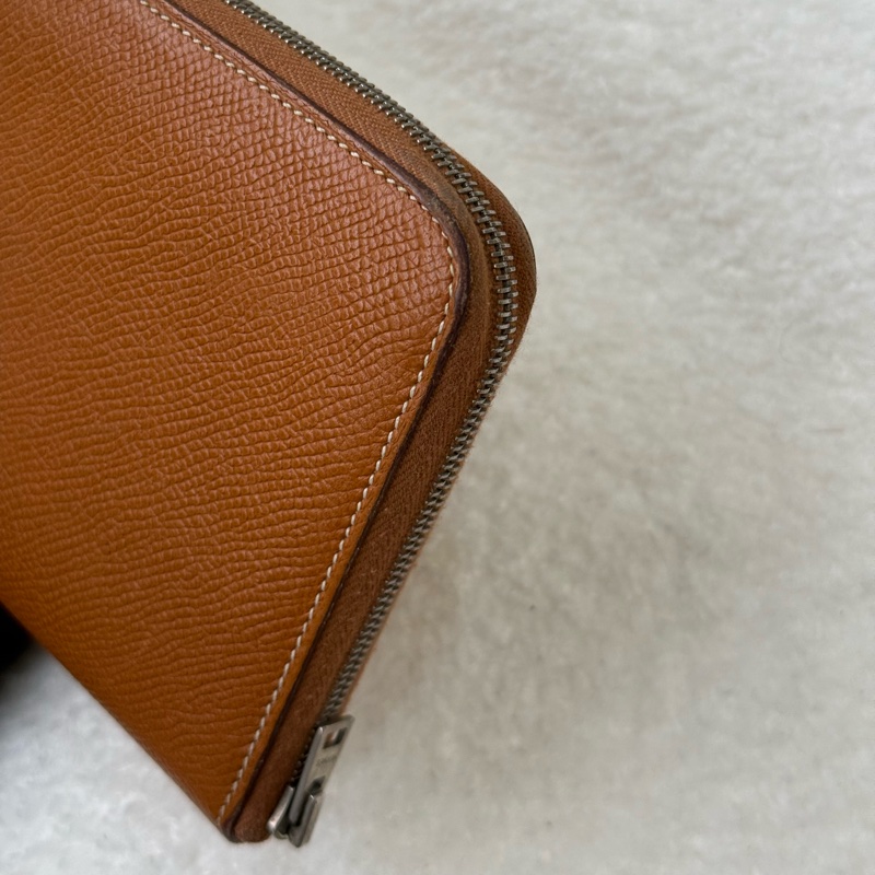 愛馬仕絲巾拉鏈長夾 金棕-6