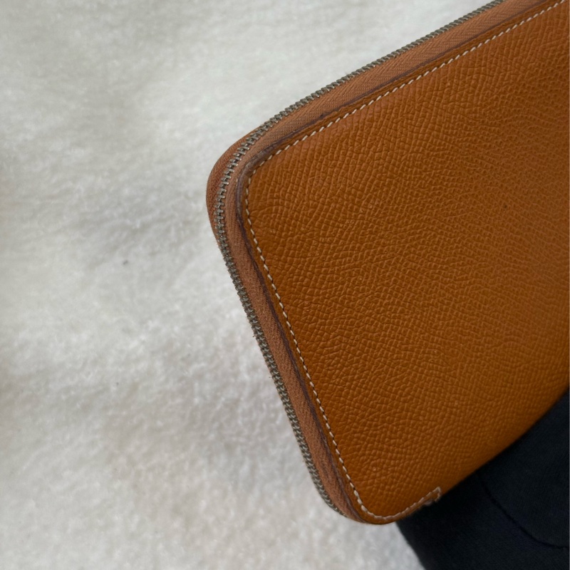 愛馬仕絲巾拉鏈長夾 金棕-9