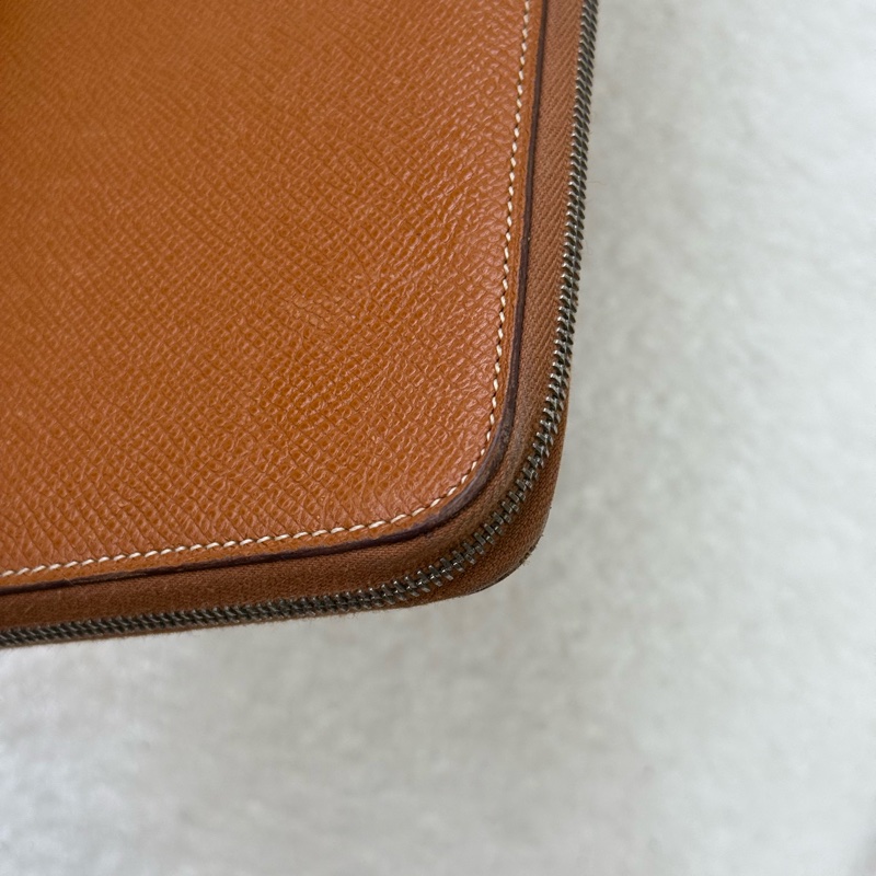 愛馬仕絲巾拉鏈長夾 金棕-10