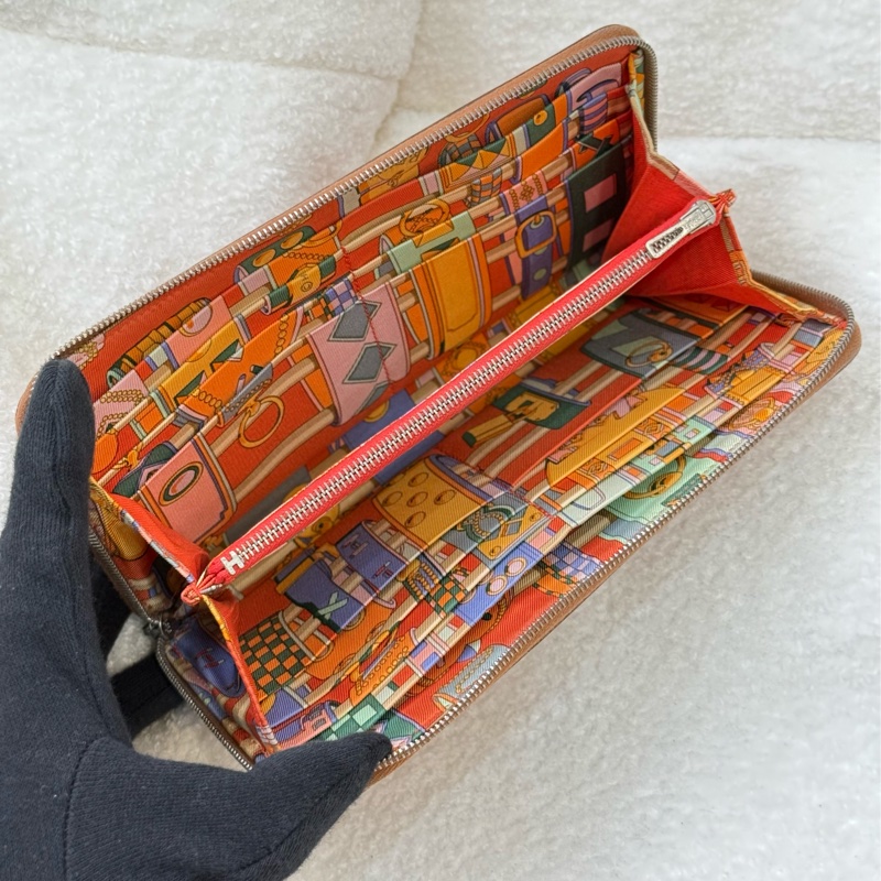 愛馬仕絲巾拉鏈長夾 金棕-13