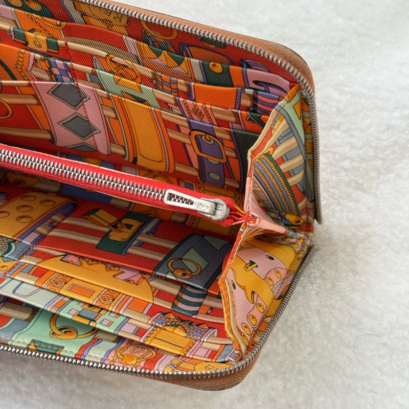 愛馬仕絲巾拉鏈長夾 金棕-14