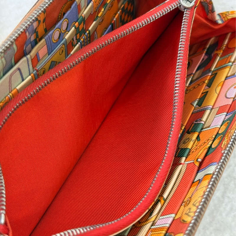 愛馬仕絲巾拉鏈長夾 金棕-15