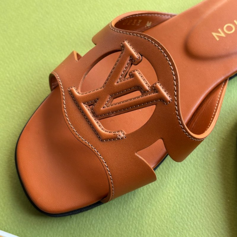 36號 ::Louis Vuitton::1ABP21 LV Isola Circle字母 平底涼鞋 琥珀色 焦糖色 棕色-3