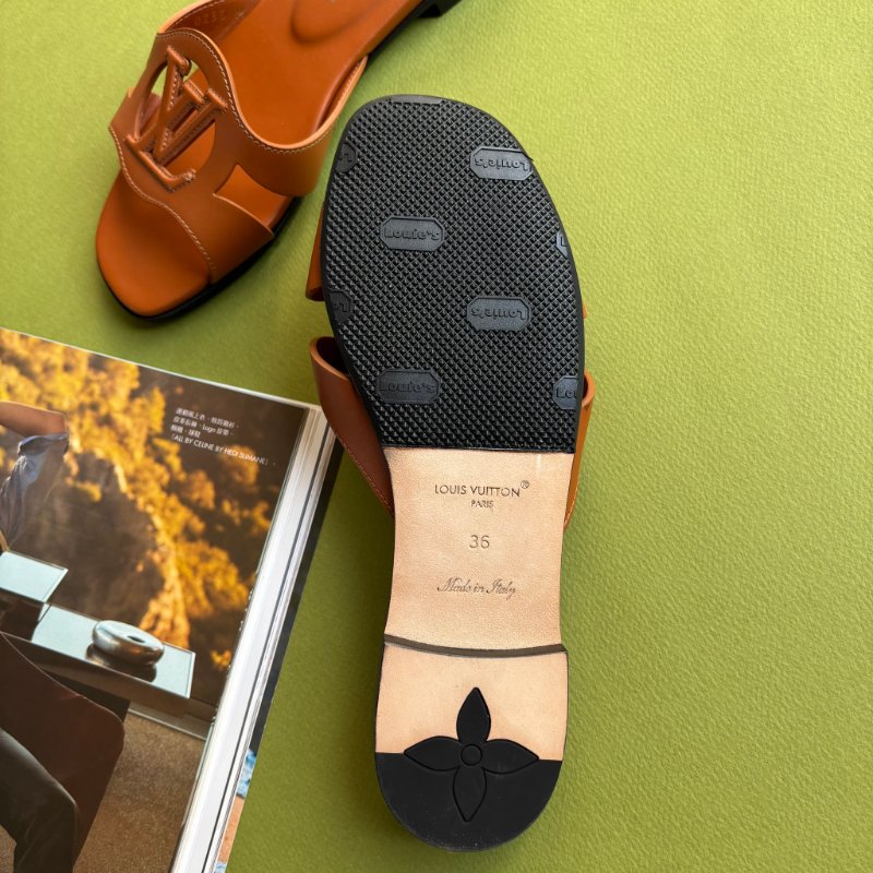36號 ::Louis Vuitton::1ABP21 LV Isola Circle字母 平底涼鞋 琥珀色 焦糖色 棕色-12