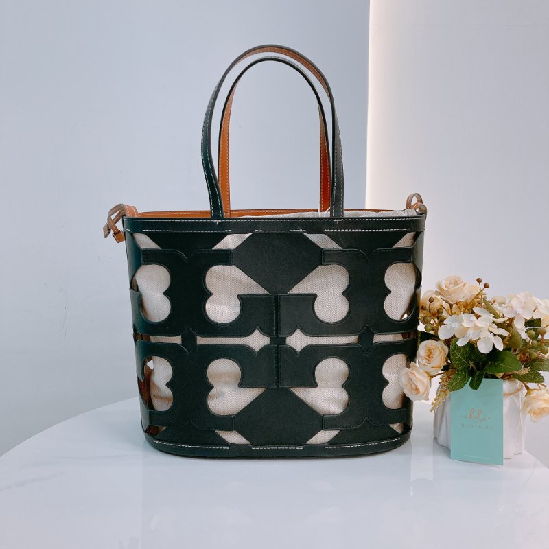 MS0632 Tory Burch 湯麗柏琦 鏤空設計 手提包 皮革 小號 黑色 金扣Ella Cutout Logo Tote Bag Small Leather Black x GHW-0